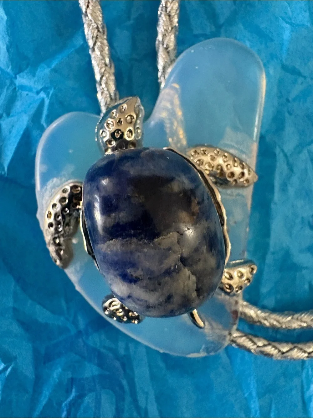 Handmade Blue Turtle Pendant Necklace - Women Jewelry Bolo Tie
